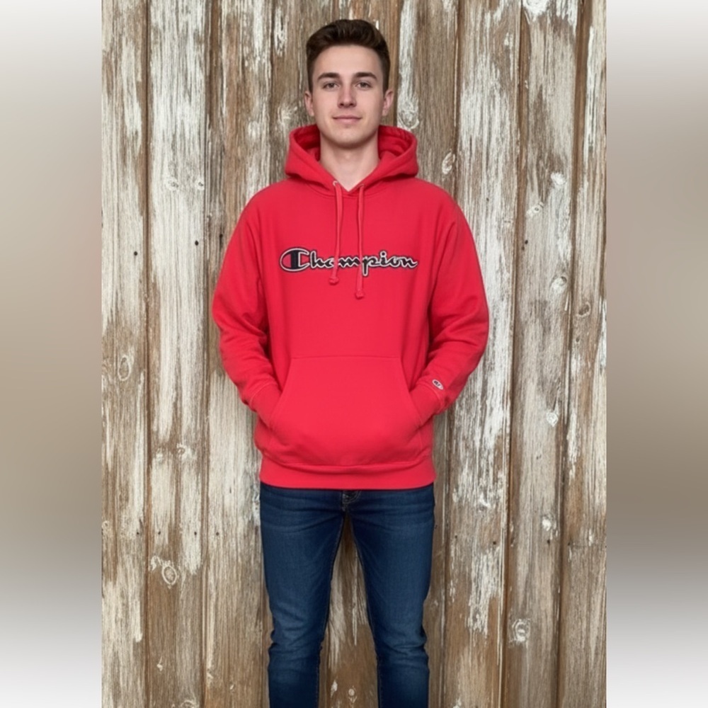 Champion Bold Red Men's Hoodie, size large
